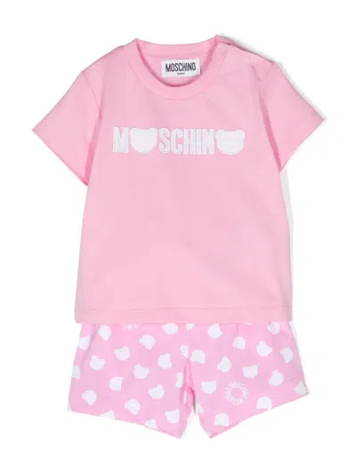 Moschino Babies' Teddy Bear-patch T-shirt And Shorts Set In Pink