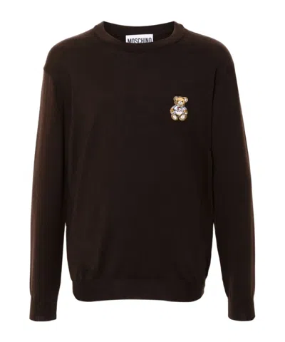 Moschino Teddy Bear-patch Virgin Wool Jumper In Brown