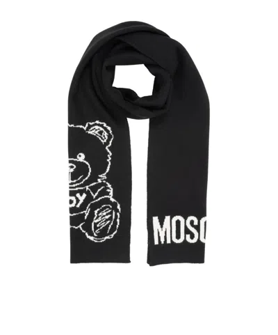 Moschino Teddy Bear Pattern Scarf In Black