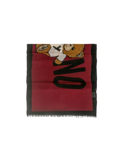 Moschino Teddy Bear Pattern Scarf. In Red