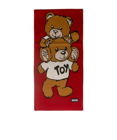 Moschino Teddy Bear Pattern Scarf In Red