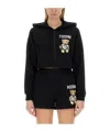 Moschino Cropped Sweatshirt With Teddy Bear Logo In Black