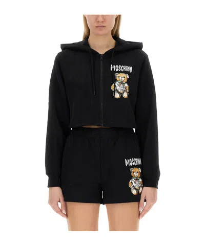 Moschino Teddy Bear Pattern Short Sweater In Black
