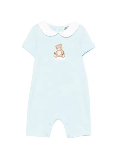Moschino Babies' Teddy Bear Peter Pan-collar Romper In Blue