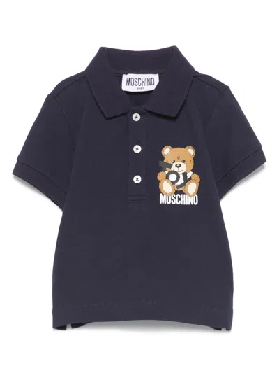 Moschino Babies' Teddy Bear Polo Shirt In Blue