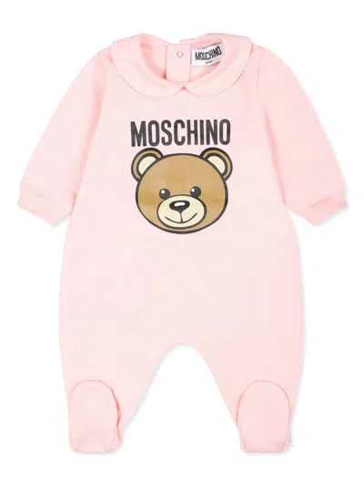 Moschino Teddy Bear Print Babygrow In Pink