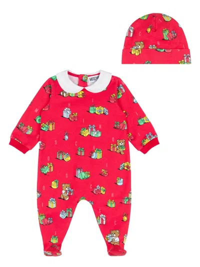 Moschino Teddy Bear-print Babygrow Set In Red