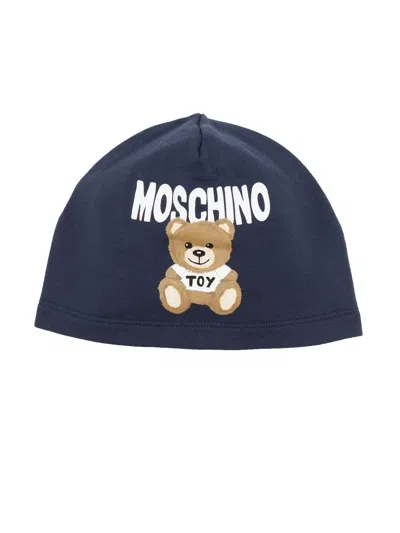 Moschino Kids' Teddy Bear-print Beanie In Blue