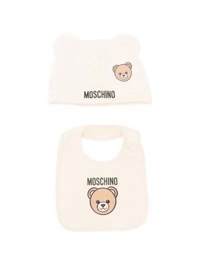 Moschino Babies' Teddy Bear-print Beanie Set In Neutral
