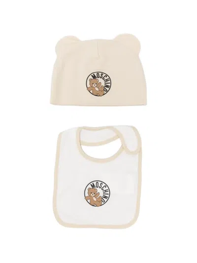 Moschino Babies' Teddy Bear-print Beanie Set In Neutral