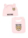 Moschino Two-piece Teddy Bear Hat And Bib In Pink