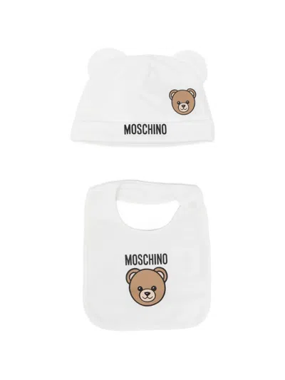 Moschino Babies' Teddy Bear-print Beanie Set In White