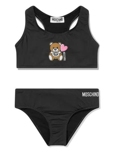 Moschino Kids' Teddy Bear-print Bikini In Black