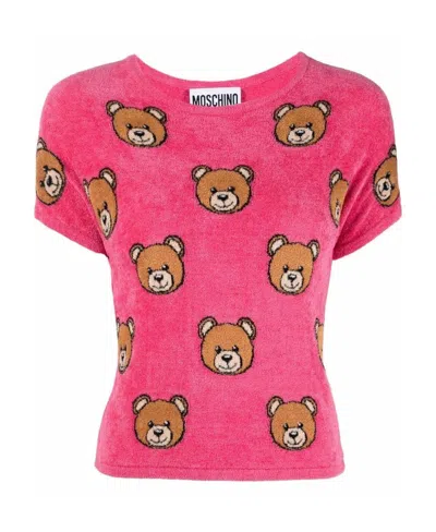 Moschino Teddy Bear-print Brushed T-shirt In Pink