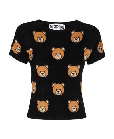 Moschino Teddy Bear-print Brushed Top In Black