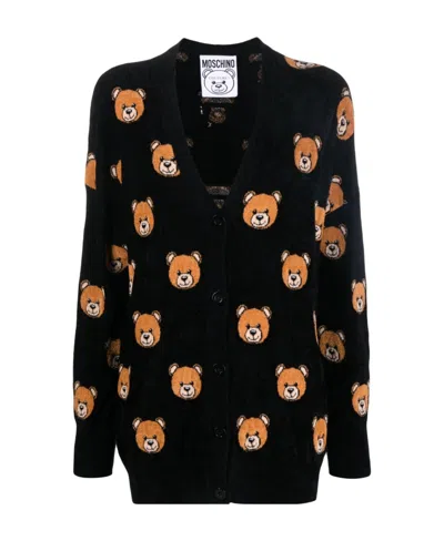 Moschino Teddy Bear-print Cardigan In Black