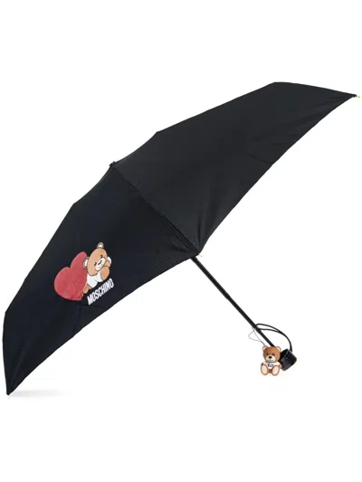 Moschino Teddy Bear-print Compact Umbrella In Black