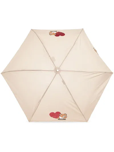 Moschino Teddy Bear-print Compact Umbrella In Neutrals