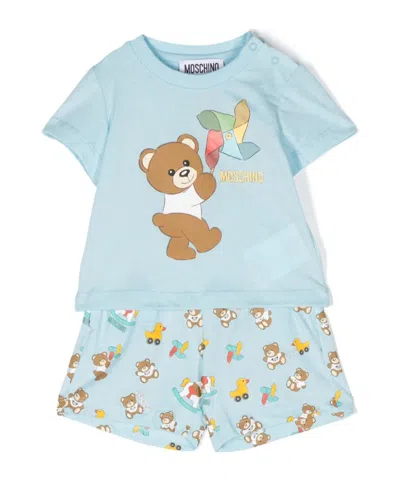 Moschino Teddy Bear-print Cotton Babygrow Set In Blue