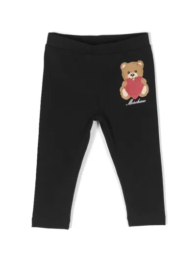 Moschino Babies' Teddy Bear-print Cotton Leggings In Black