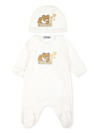 Moschino Babies' Teddy Bear-print Cotton Pajama Set In White
