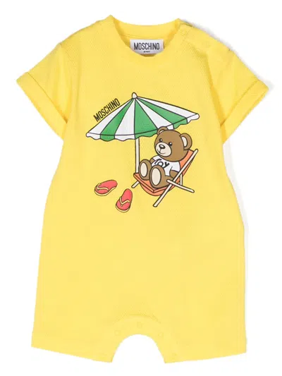 Moschino Babies' Teddy Bear-print Cotton Shorties In Yellow