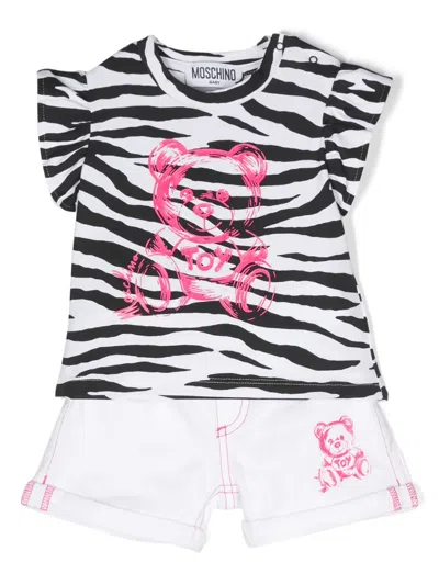 Moschino Babies' Teddy-bear-print Cotton Shorts Set In White