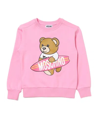 Moschino Kids' Teddy Bear-print Cotton Sweatshirt In Pink