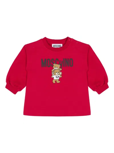 Moschino Babies' Teddy Bear-print Cotton Sweatshirt In Rot