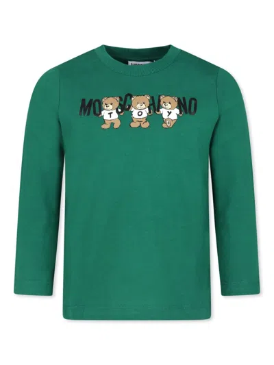 Moschino Kids' Teddy Bear-print Cotton T-shirt In 绿色