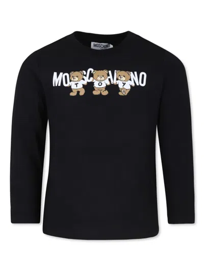 Moschino Kids' Teddy Bear-print Cotton T-shirt In 黑色