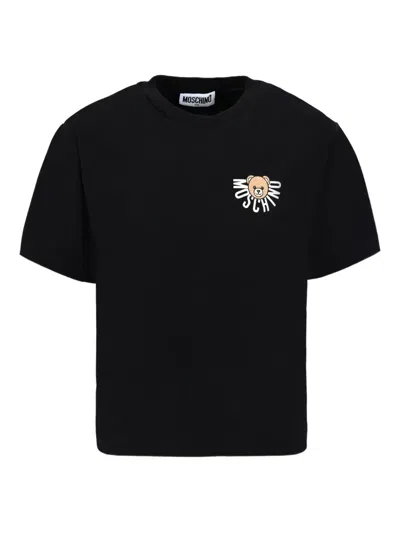 Moschino Kids' Teddy Bear-print Cotton T-shirt In Black