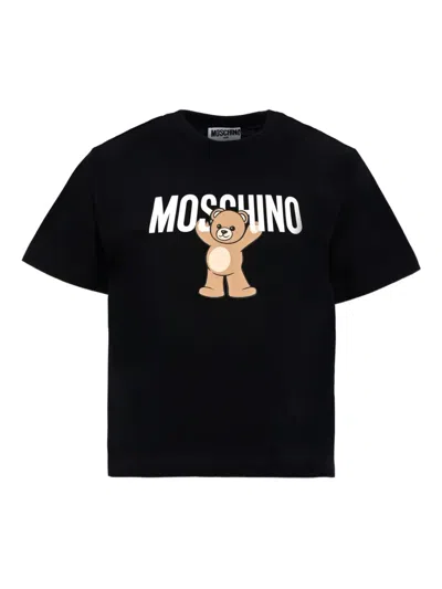 Moschino Kids' Teddy Bear-print Cotton T-shirt In Black