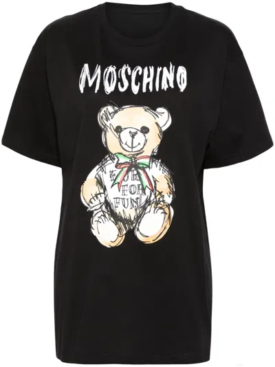 Moschino Teddy Bear-print Cotton T-shirt In Black