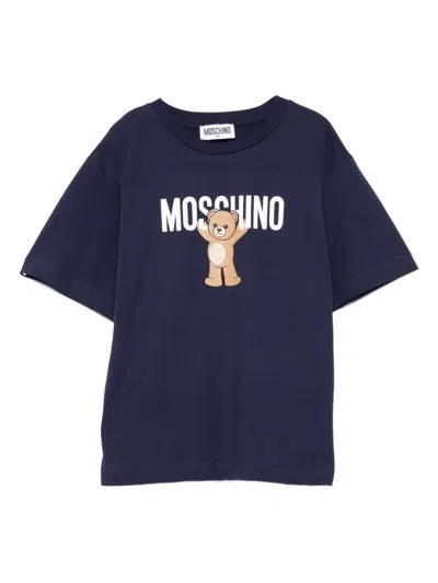 Moschino Kids' Teddy Bear-print Cotton T-shirt In Blue