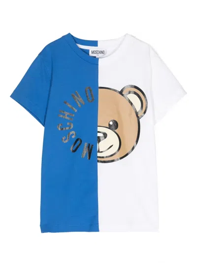 Moschino Kids' Teddy Bear-print Cotton T-shirt In Blue