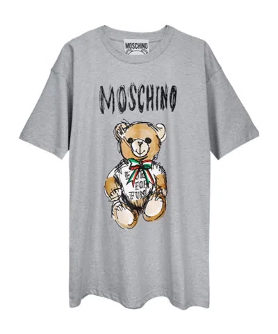 Moschino Teddy Bear-print Cotton T-shirt In Gray