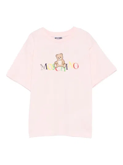 Moschino Kids' Teddy Bear-print Cotton T-shirt In Pink