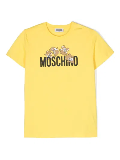 Moschino Kids' Teddy Bear-print Cotton T-shirt In Yellow