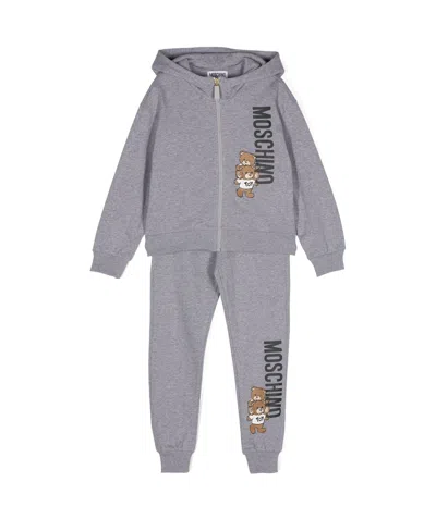 Moschino Kids' Teddy Bear-print Cotton Tracksuit In Grey