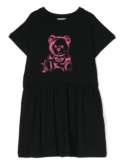 Moschino Kids' Teddy Bear-print Crew-neck Dress In Black