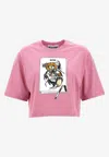 Moschino Printed Knitted Short T-shirt In Pink