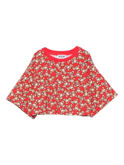 Moschino Kids' Teddy Bear-print Crop Top In Red