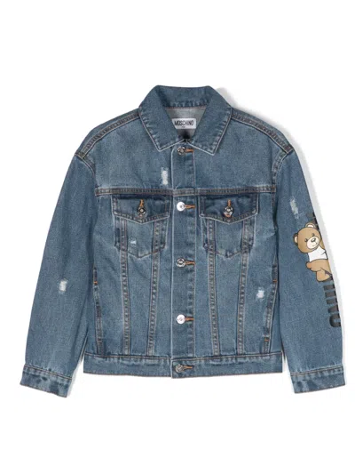 Moschino Kids' Teddy Bear-print Denim Jacket In Blue