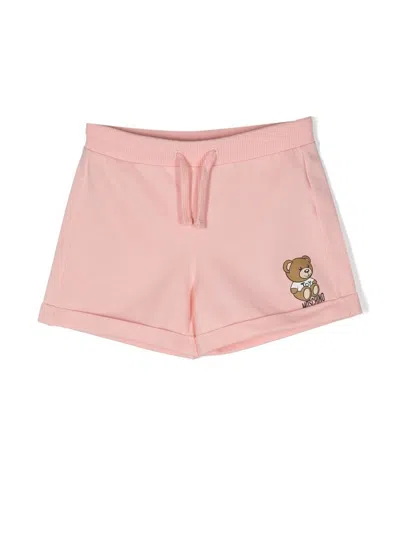 Moschino Kids' Teddy Bear-print Drawstring Shorts In Sugar Rose