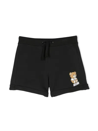 Moschino Kids' Teddy Bear-print Drawstring Shorts In Black