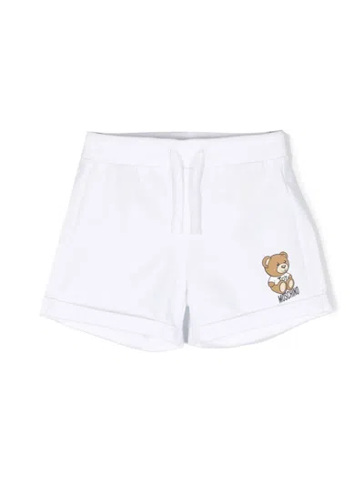 Moschino Kids' Teddy Bear-print Drawstring Shorts In White