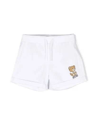 Moschino Kids' 泰迪熊印花抽绳短裤 In White