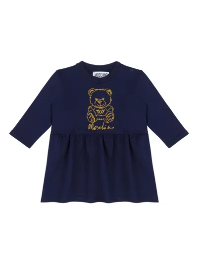 Moschino Babies' Teddy Bear Print Dress In 蓝色