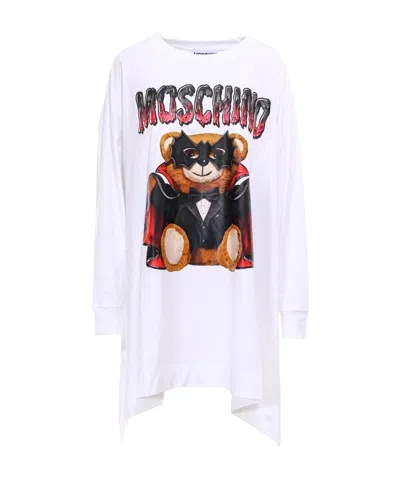 Moschino Teddy Bear Print Dress In White